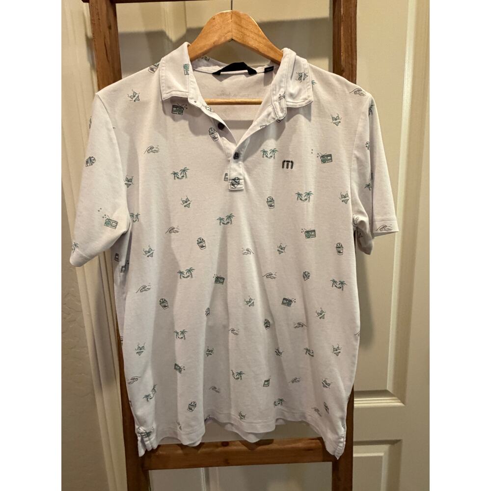 Travis Mathew White Golf Polo Shirt-  Hawaiian/ beach Theme- Med